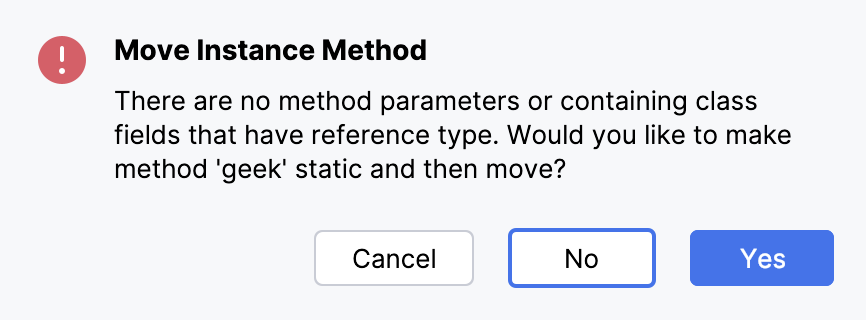 Message on moving an instance method without a type parameter