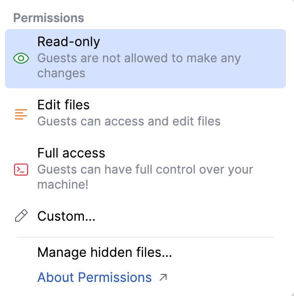 Open Permissions dialog