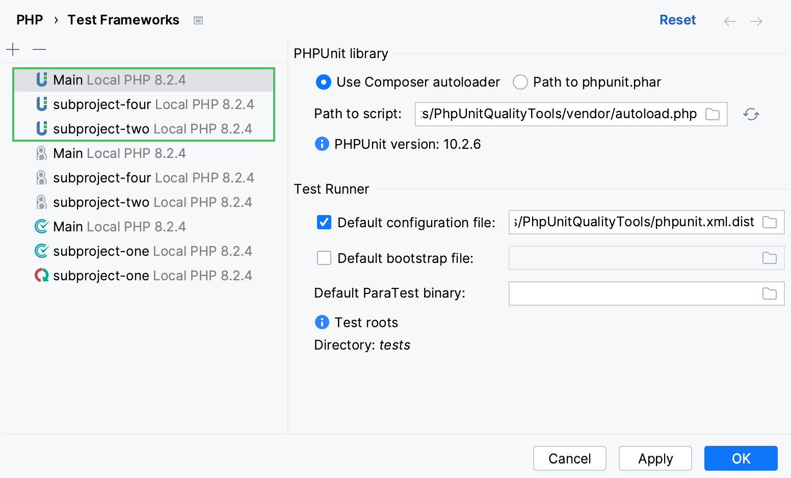 PHPUnit configurations