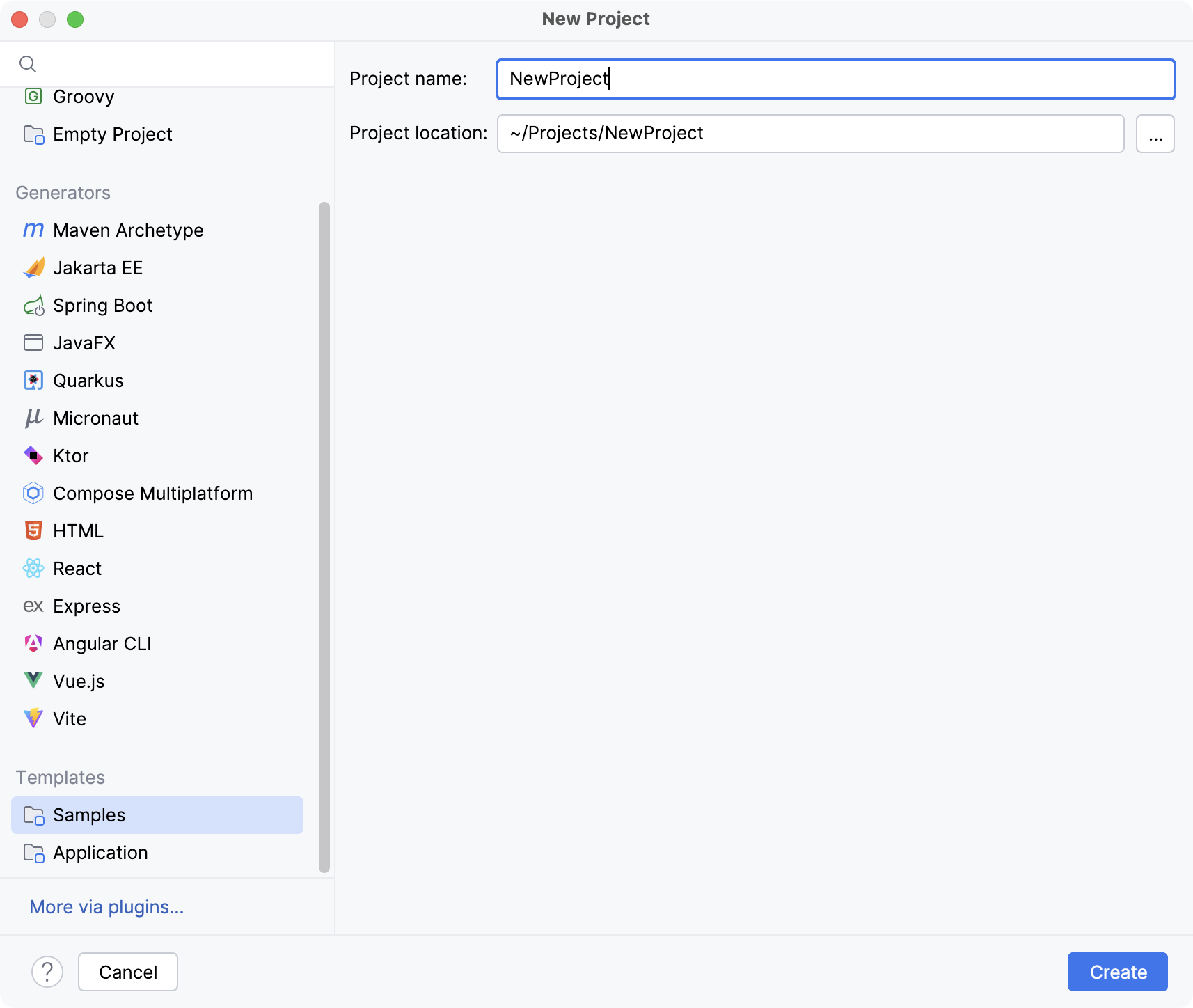 Creating a project from a custom template