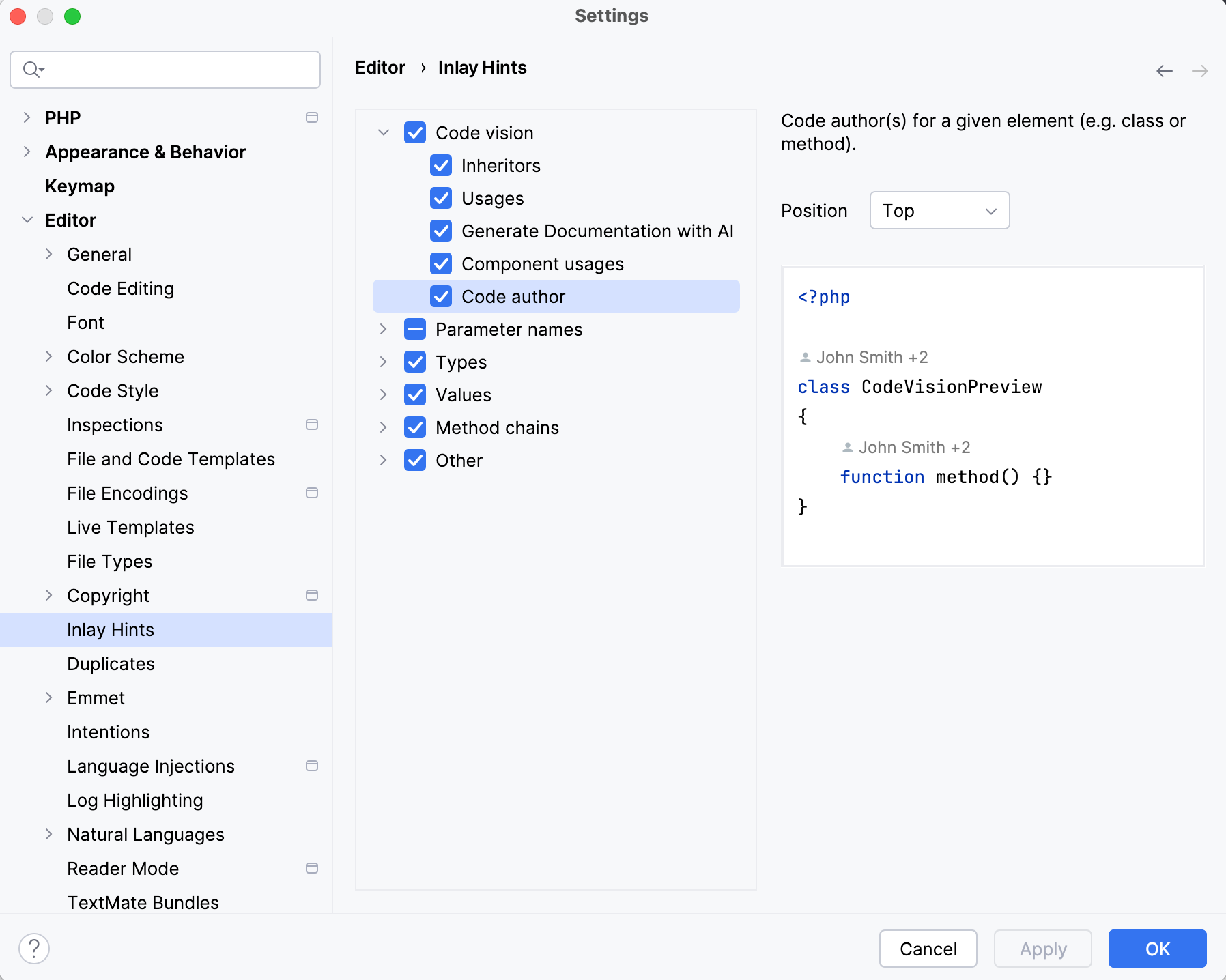 Settings | Inlay Hints