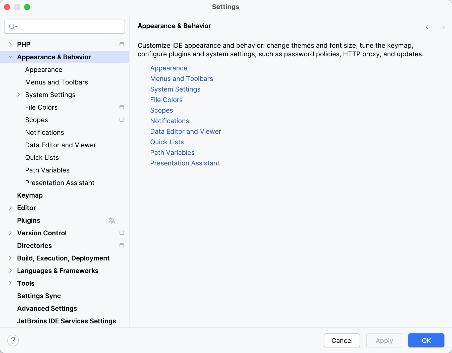 Settings | Appearance & Behavior | Appearance