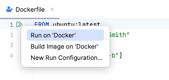 The Run on Docker popup