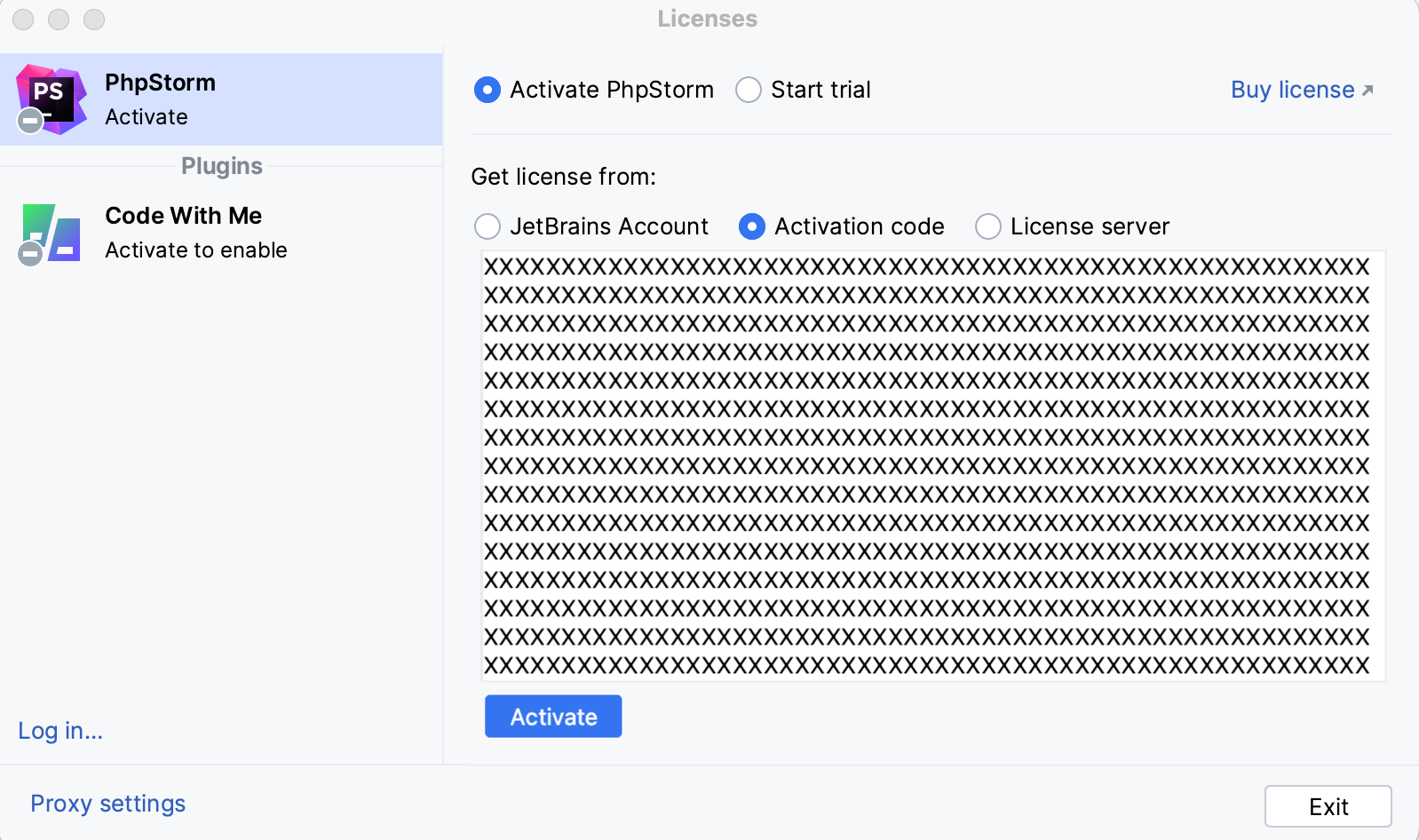 Activate PhpStorm license with an activation code