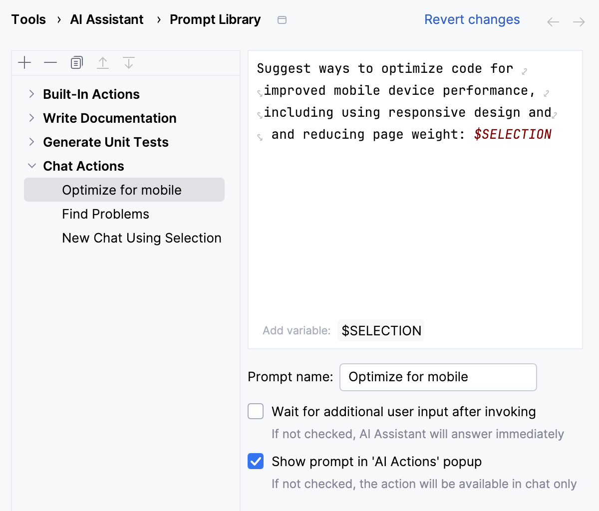 PhpStorm: Custom prompt parameters