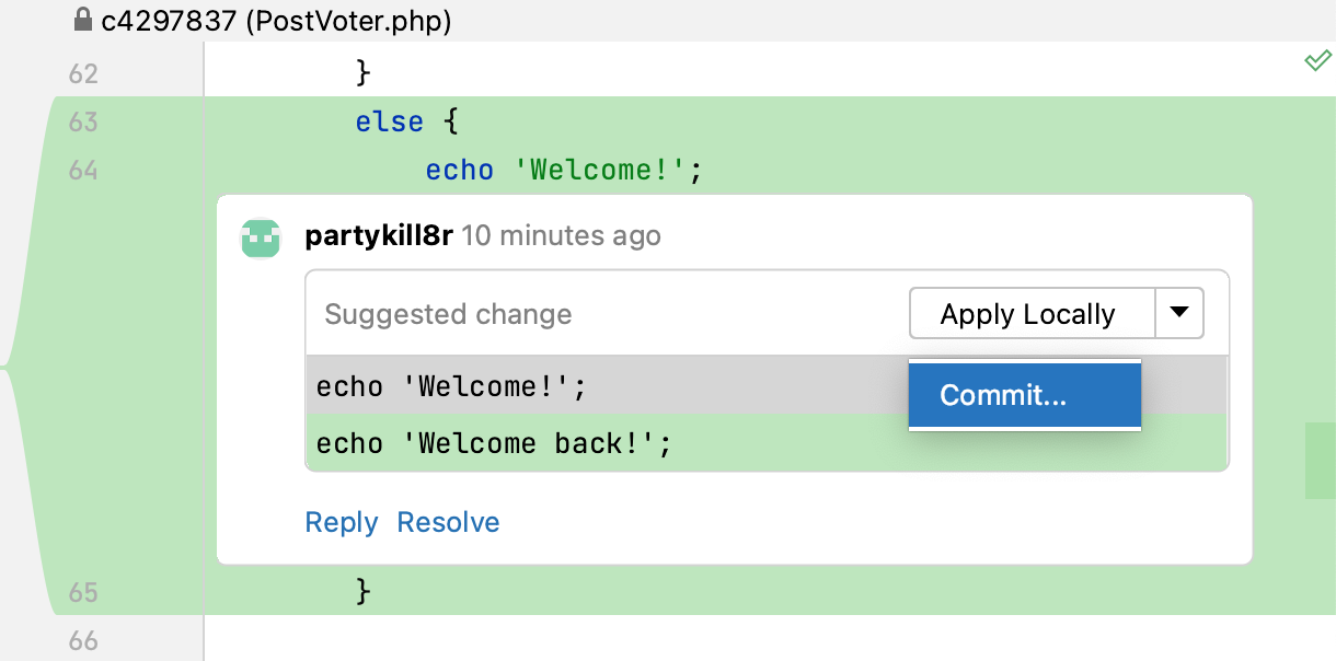 GitHub suggested change apply locally