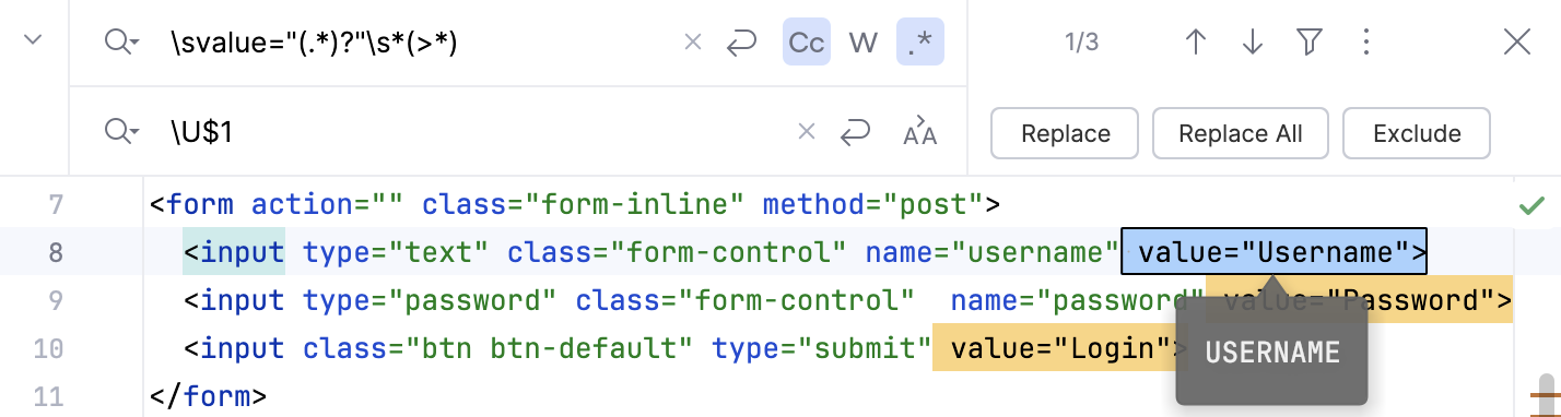 Switch to the uppercase character example