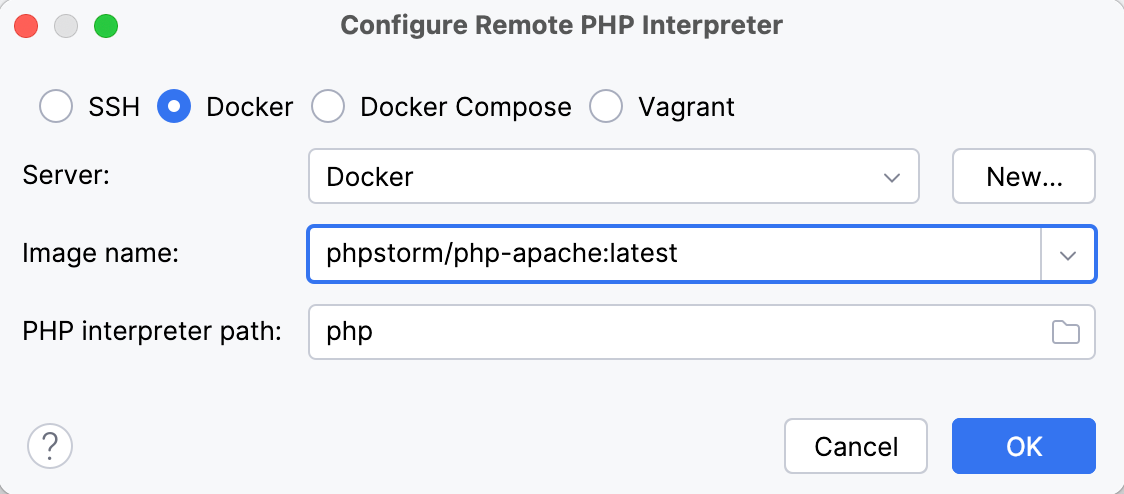 Remote interpreter via Docker dialog