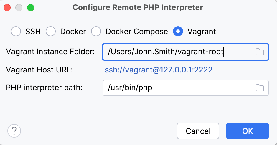 Remote interpreter via Vagrant dialog