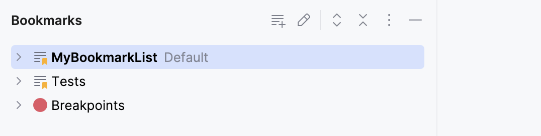 Default list in the Bookmarks tool window