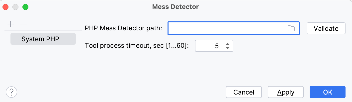 Empty PHP Mess Detector path field