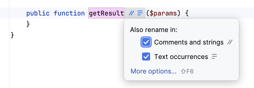 The inplace rename refactoring dialog