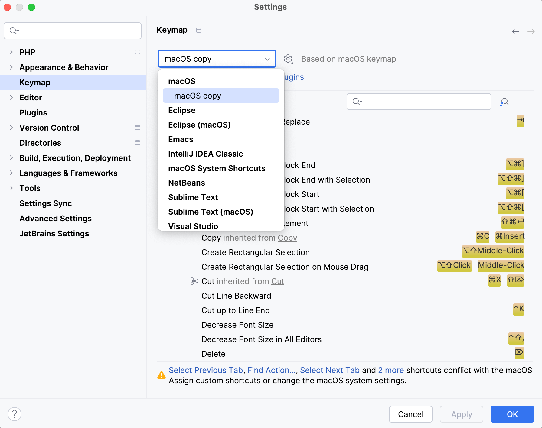 Keymap settings