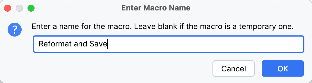 Enter Macro Name dialog