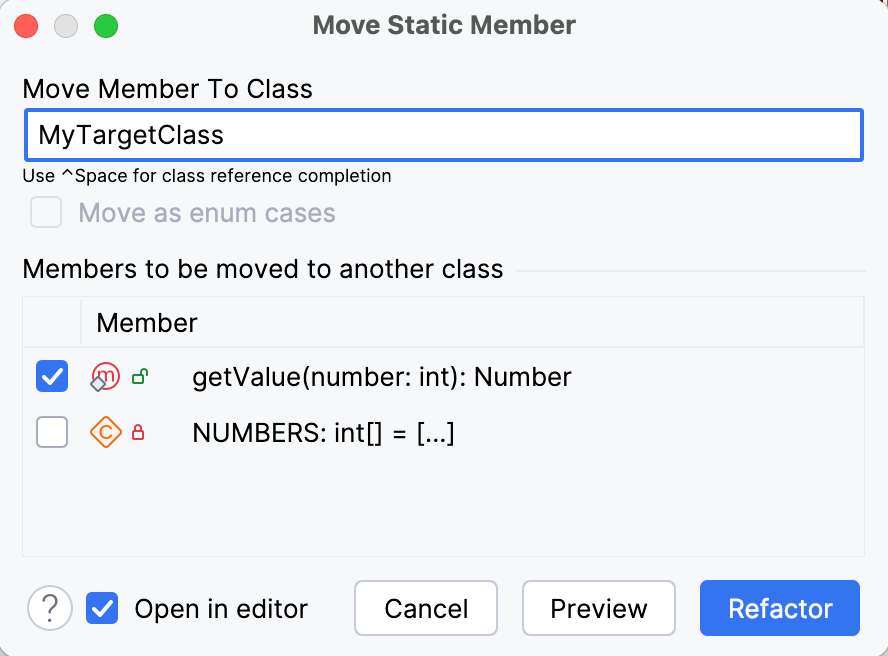 Move Static Member dialog