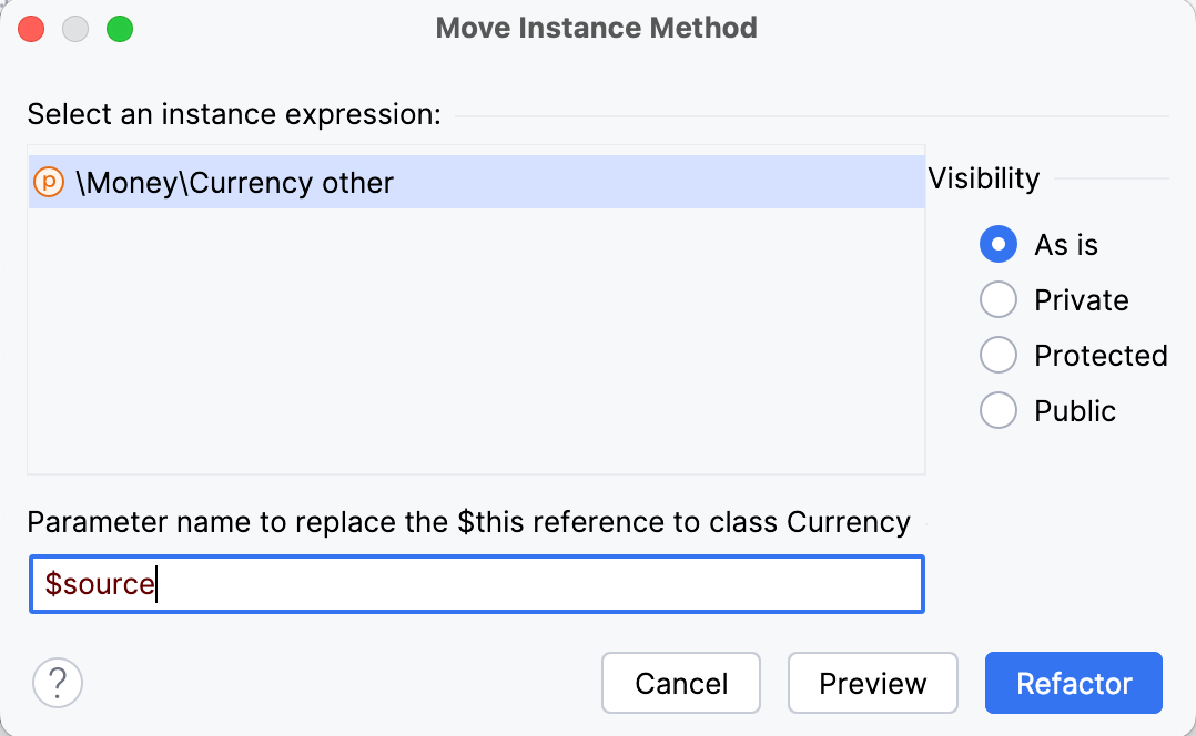 Move Instance Method Dialog