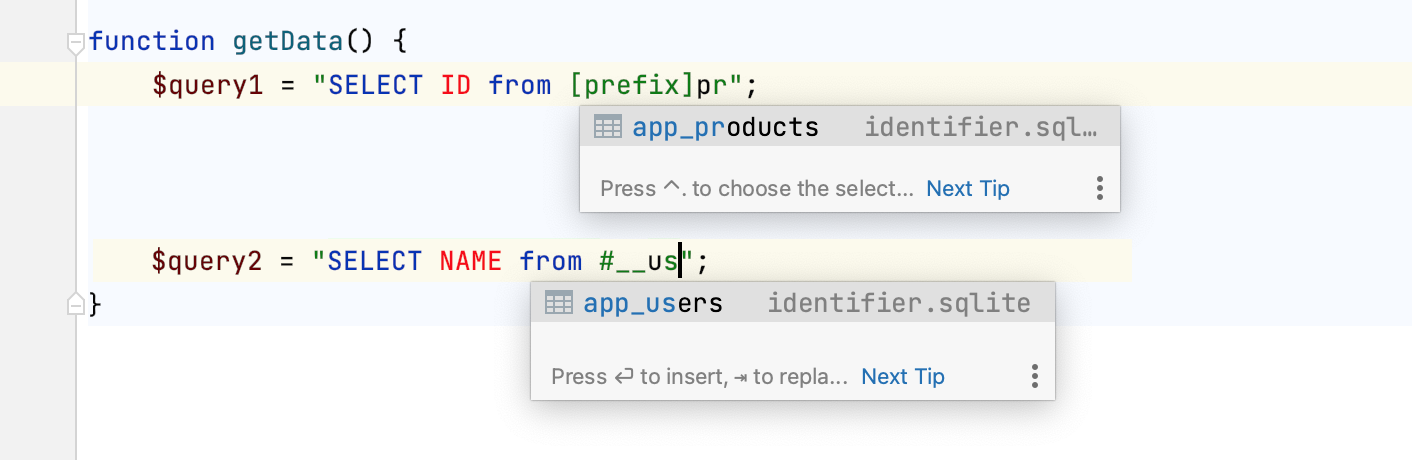 Resolved table name in SQL injection