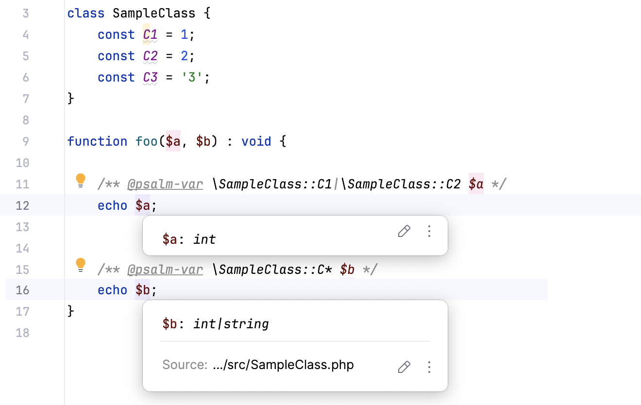 Providing a constants values union Psalm annotation