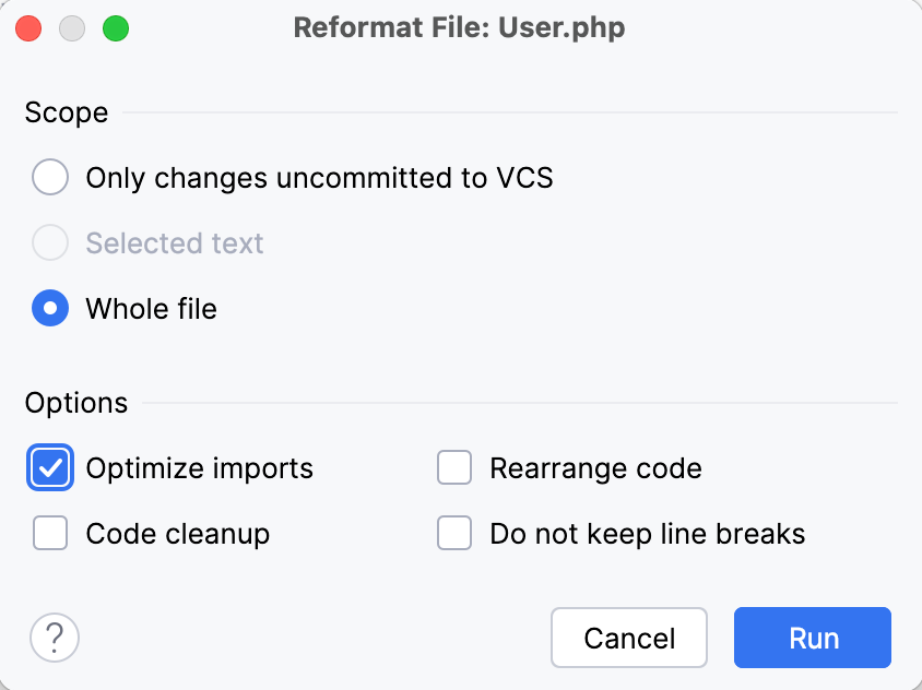 Reformat file dialog