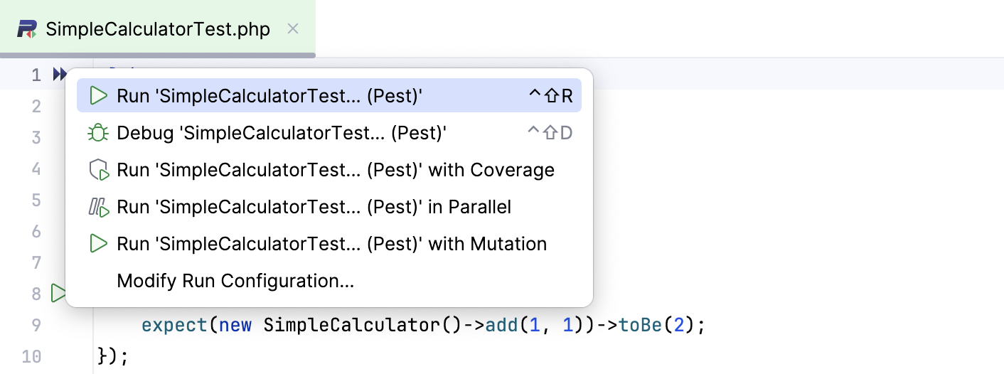 Run a single PHPUnit test