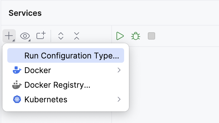 Services tool window: Add run configuration