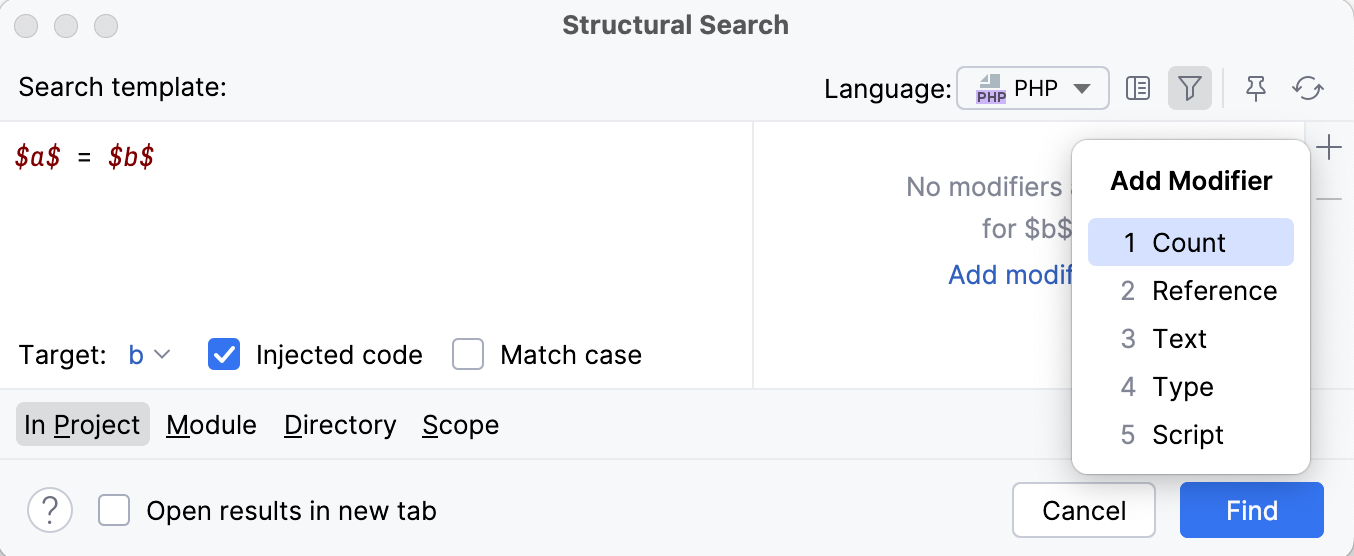 A search template preview