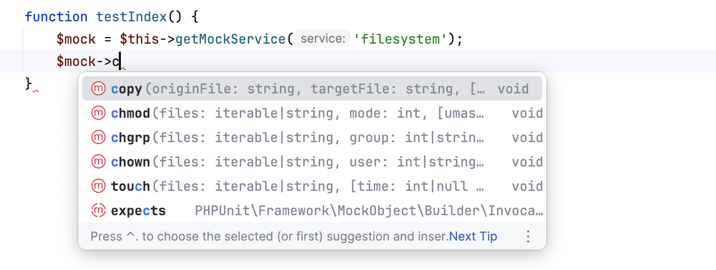 Symfony mock completion in a helper function available