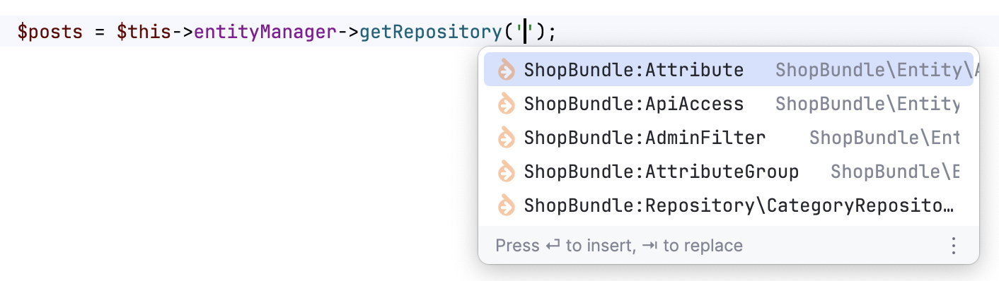 Symfony Doctrine repository completion