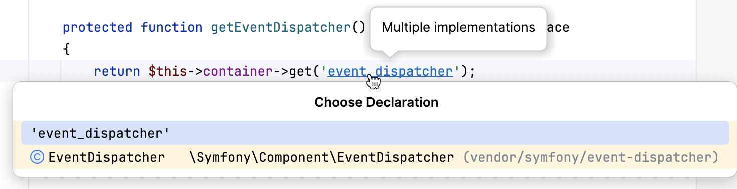 Navigating to Symfony service name declaration