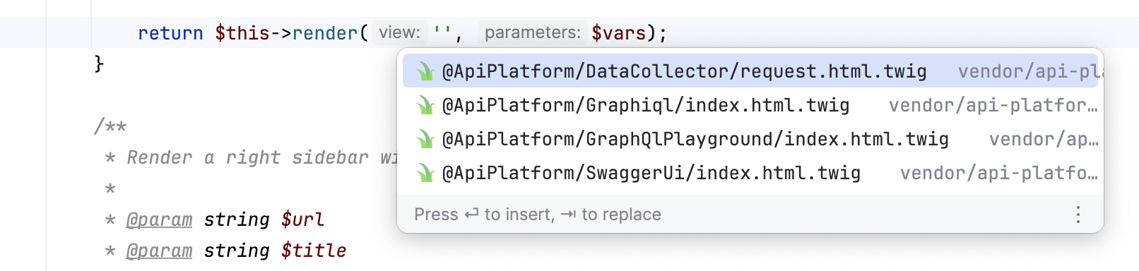 Symfony template name completion