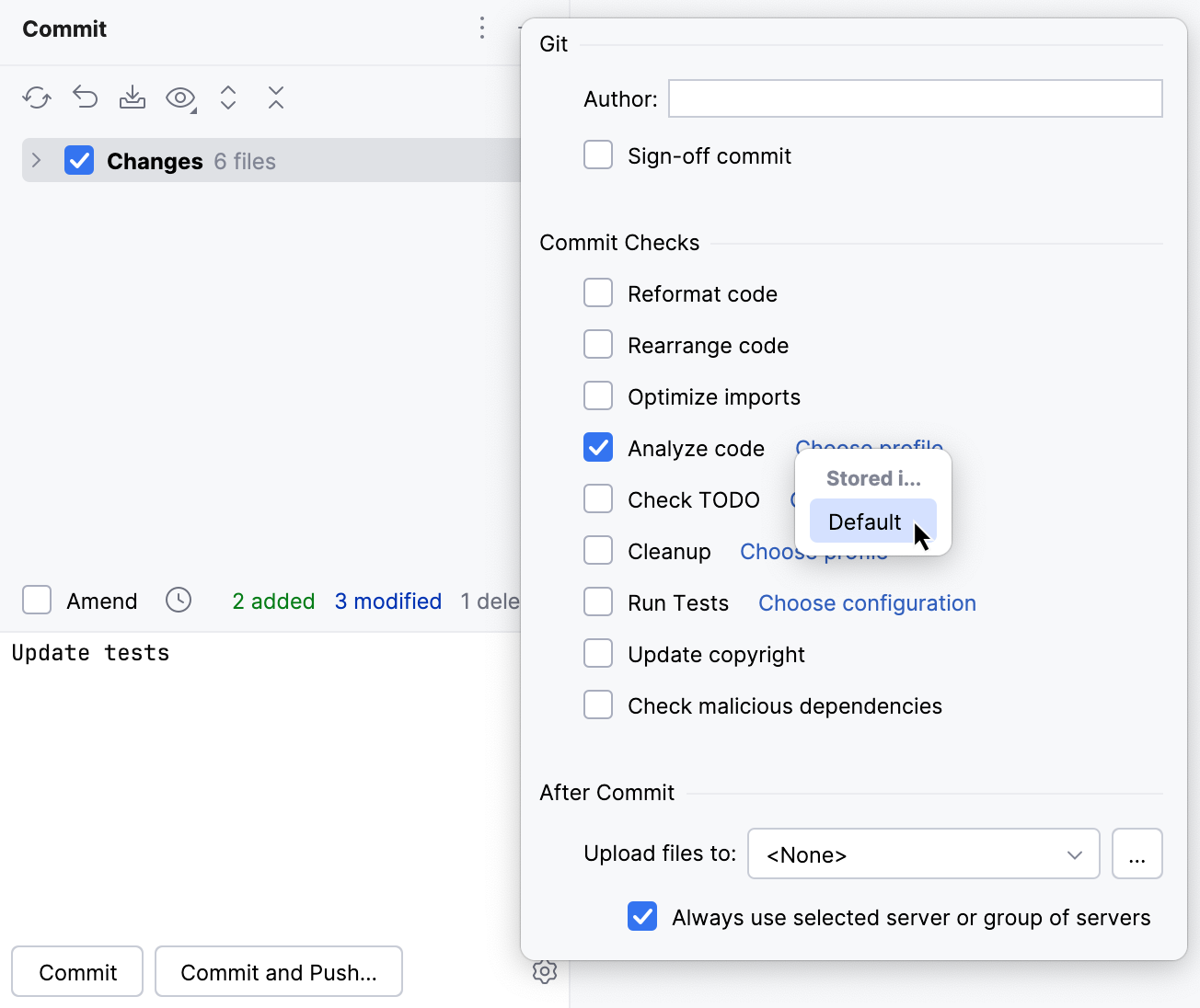 Run inspections before commit: Commit tool window