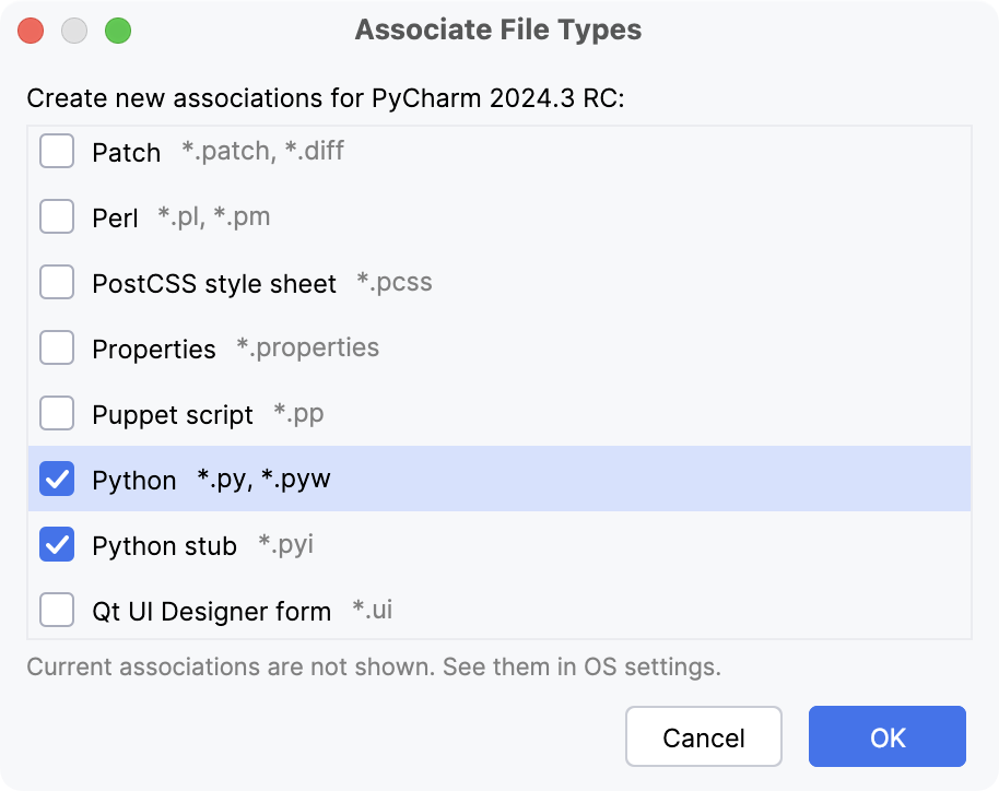 PyCharm: Associating file types with the IDE