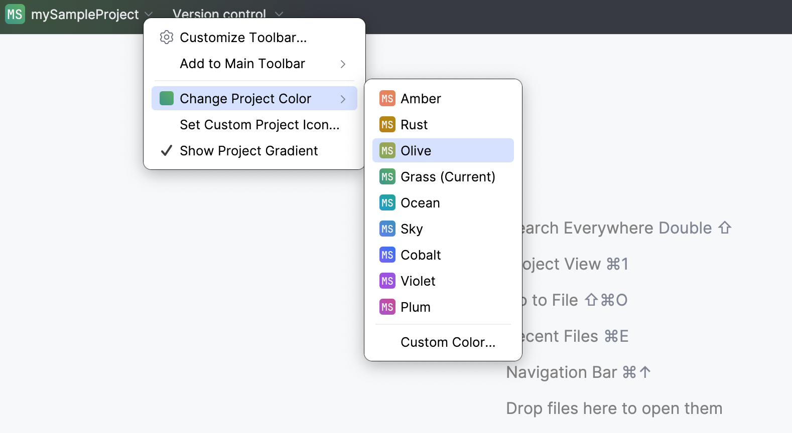 Configuring the main toolbar color