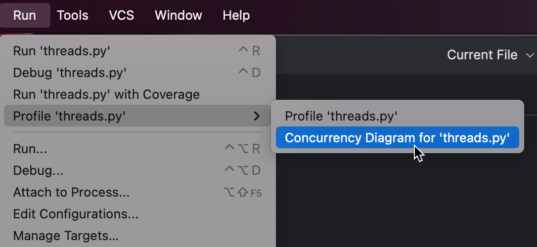 Run Concurrency Diagram from the main menu