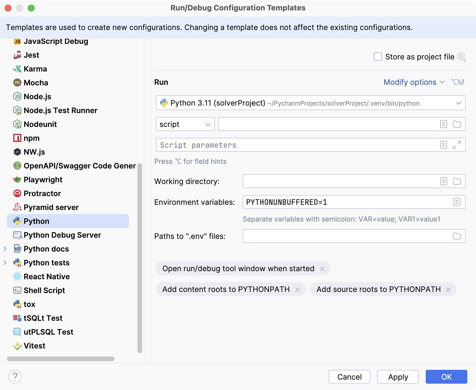 Modifying the configuration template