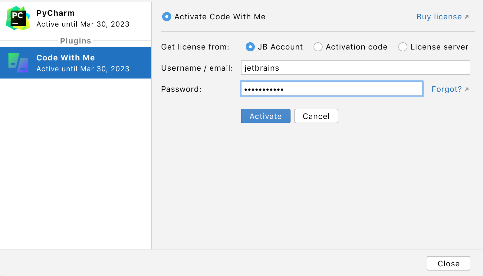 The License Activation dialog