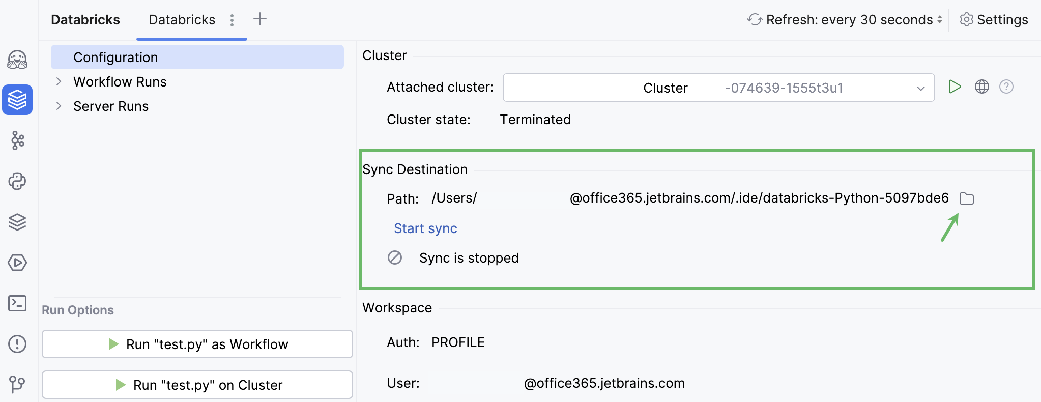 Synchronize project files with the Databricks cluster