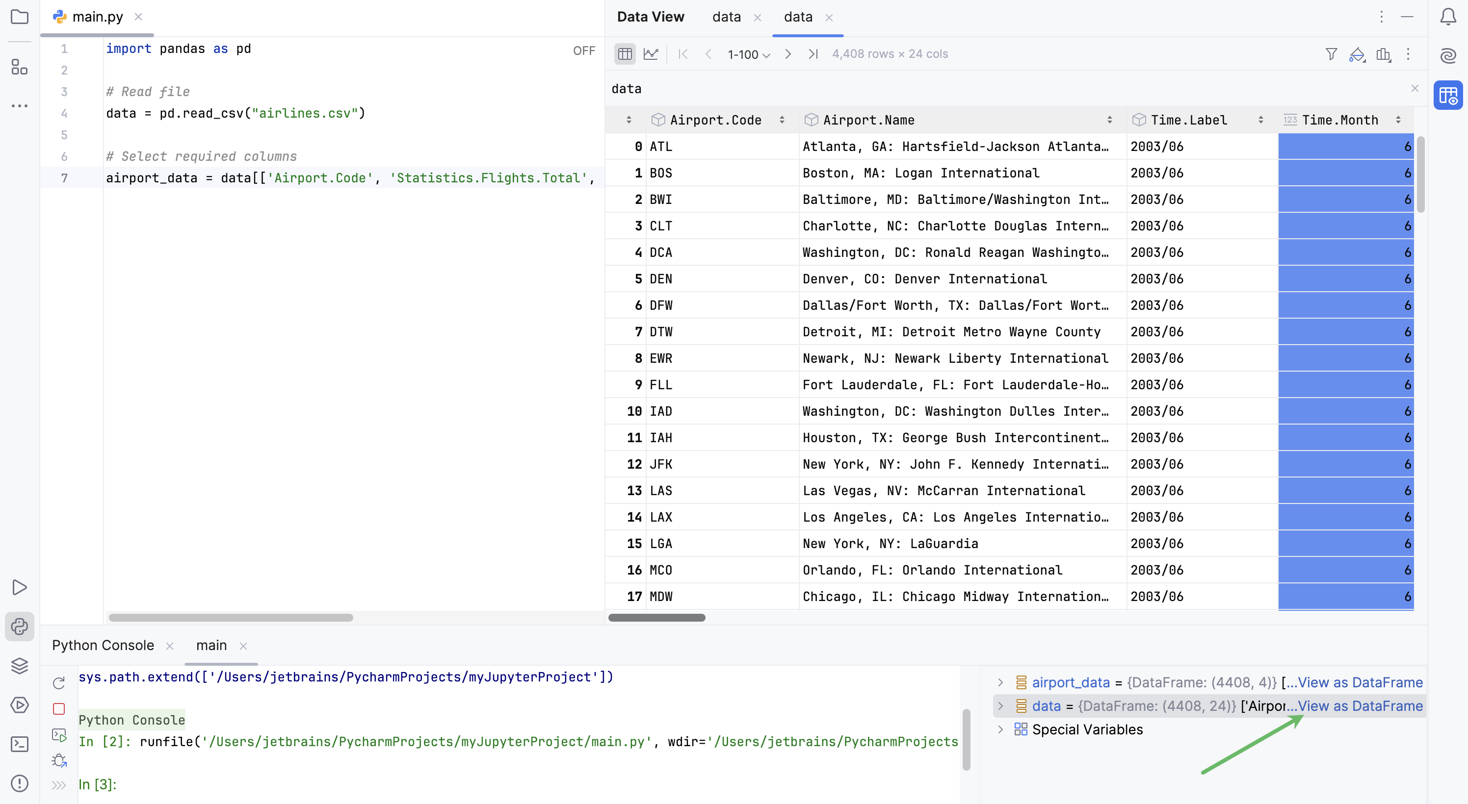 Viewing data frames