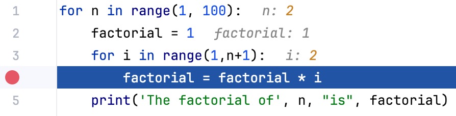 Inline values of the variables change with each step