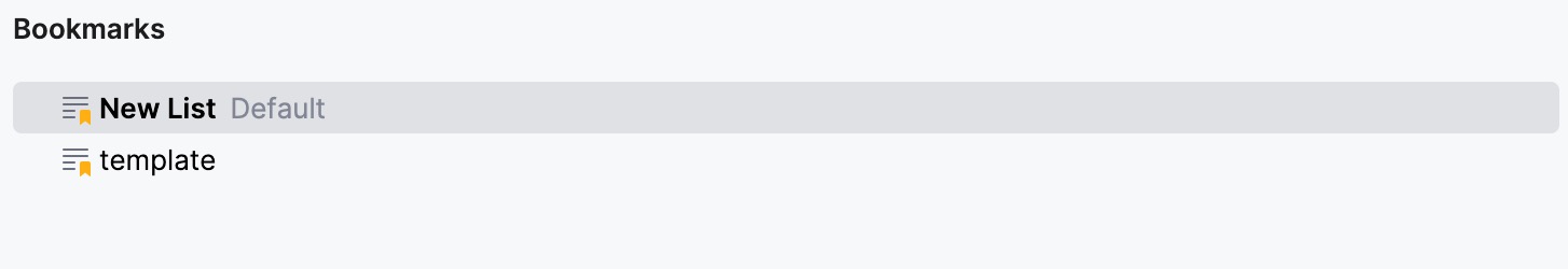 Default list in the Bookmarks tool window