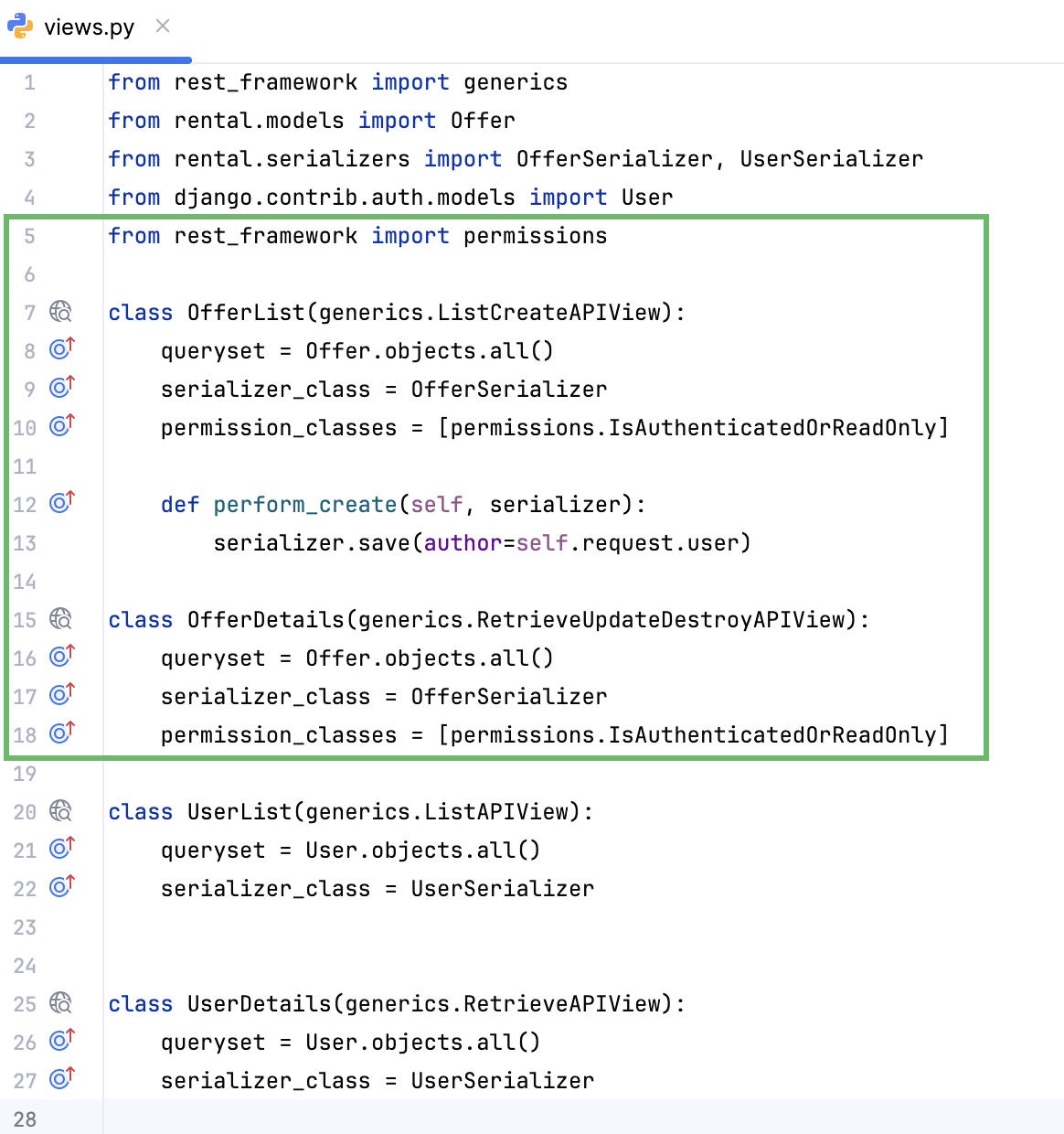 Making authentication required 'views.py'