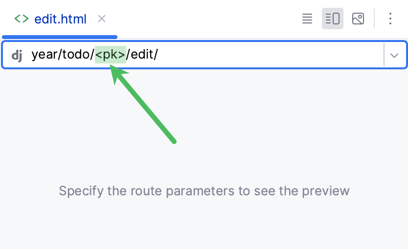 Specifying URL parameters for Django template preview