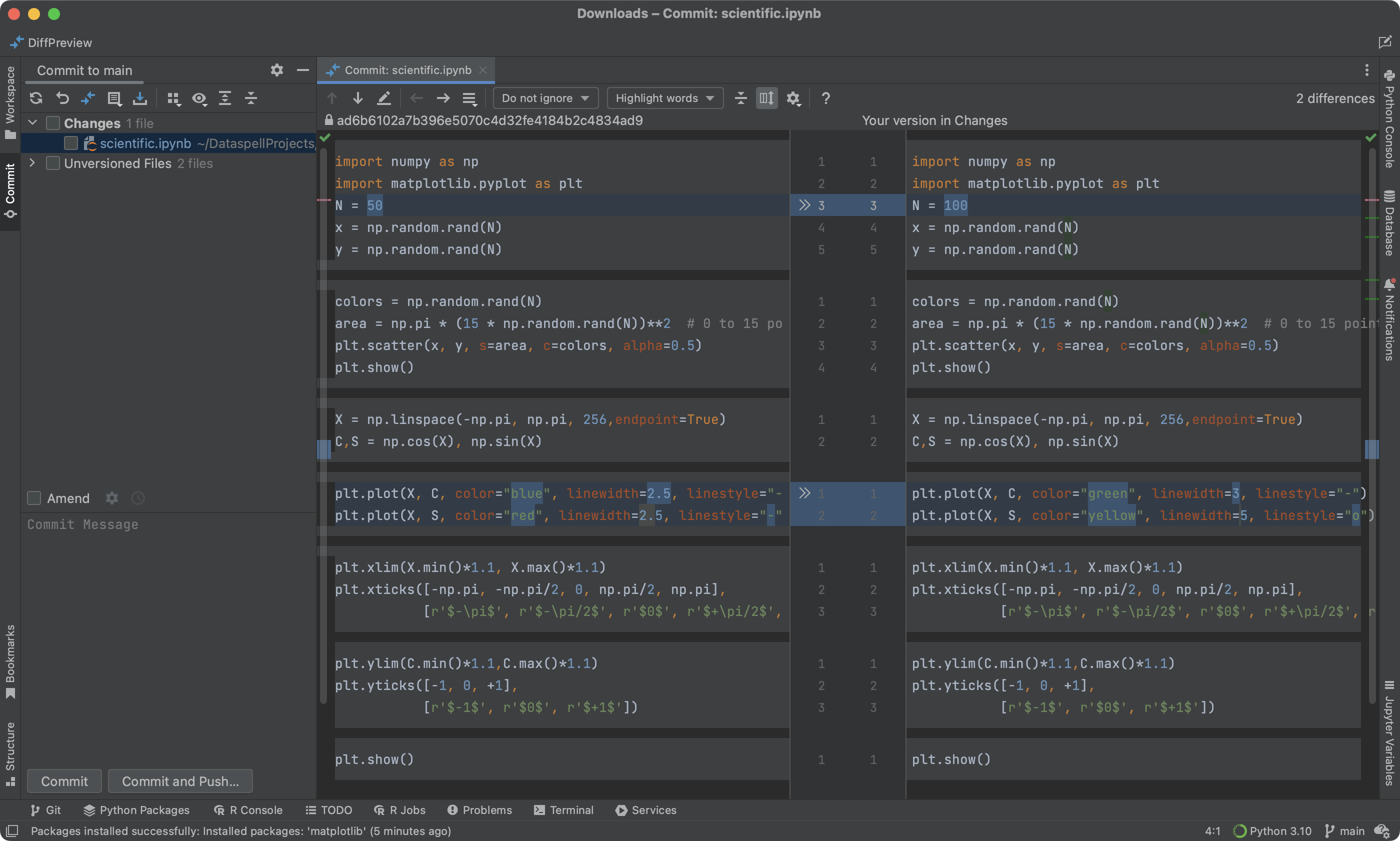 Compare file and folder versions using Diff viewer | PyCharm Documentation