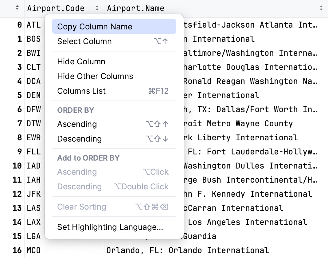 Copying table headers