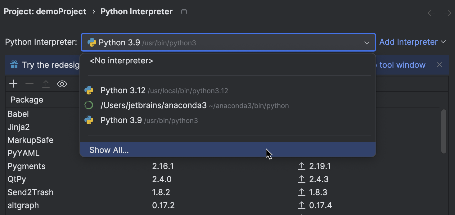 Set up a working environment | DataSpell Documentation