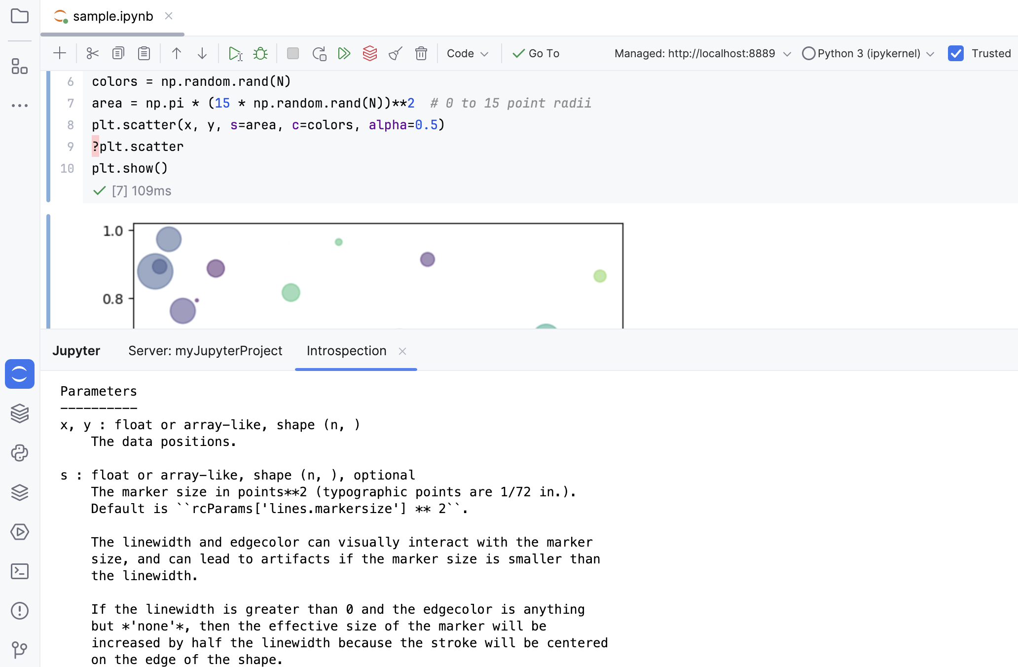 Previewing reference documentation for plt.scatter