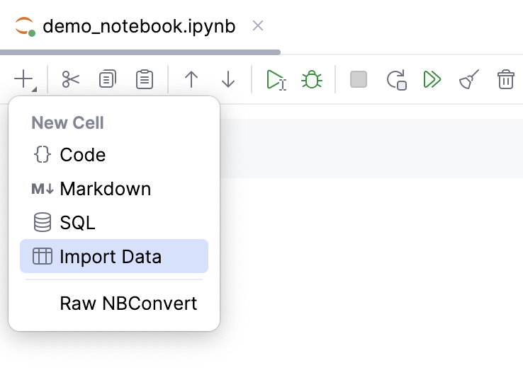 Select Import Data cell