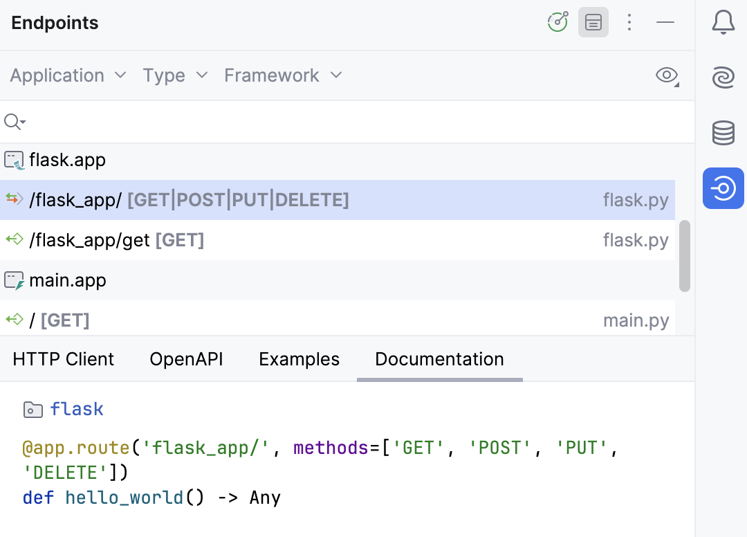 Endpoints tool window: Documentation tab