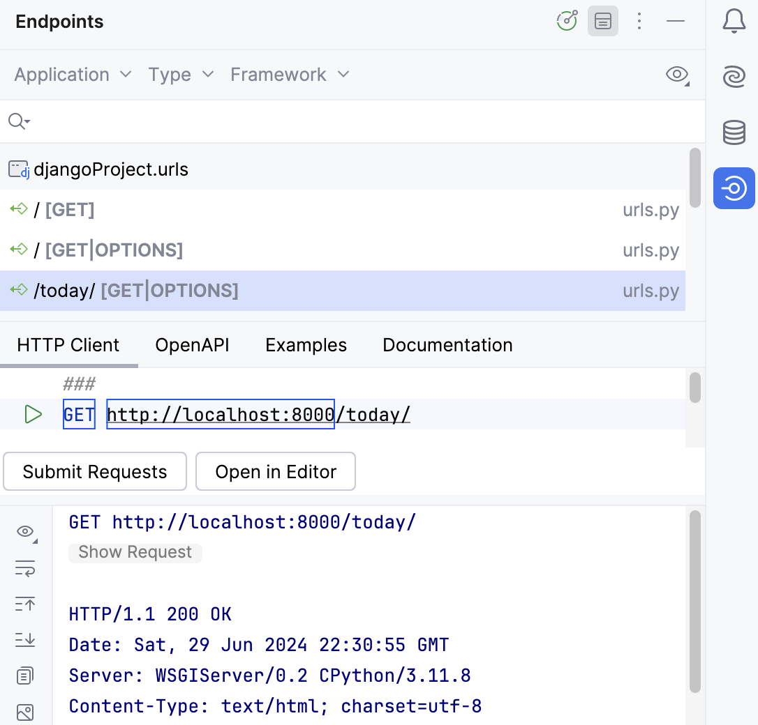 Endpoints tool window: HTTP Client tab