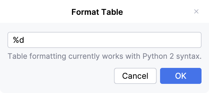 Dialog with the input field for the format